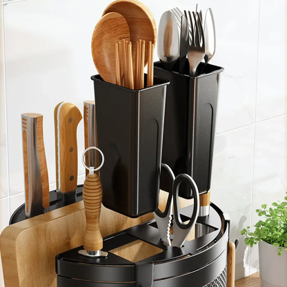 360° Rotating Storage Rack – Kitchen Cutlery & Utensil Organizer | Adornia.pk