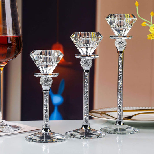 Crystal Candlestick Holder With Diamond Head