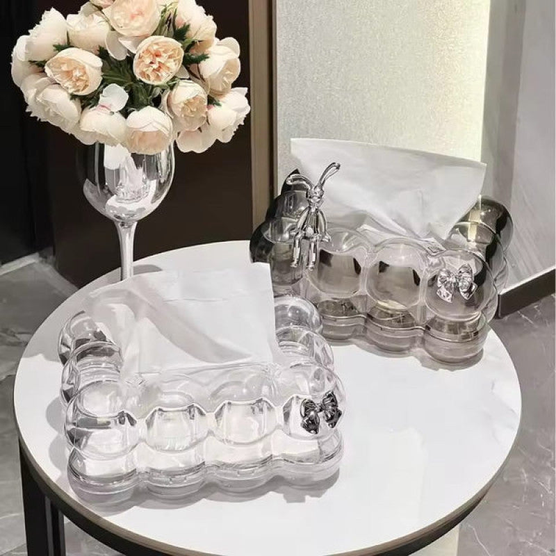 Cute Acrylic Tissue Box with Bear & Bow Design – Decorative Bubble Style | Adornia.pk