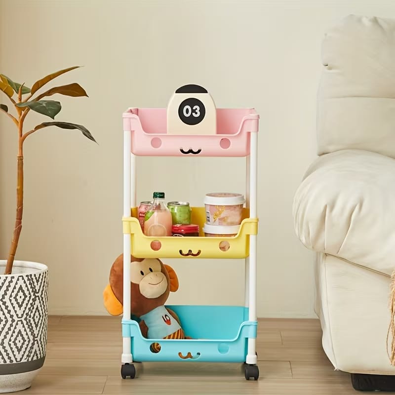 Multipurpose 3-Tier Cute Rolling Storage Trolley