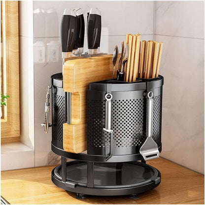 360° Rotating Storage Rack – Kitchen Cutlery & Utensil Organizer | Adornia.pk