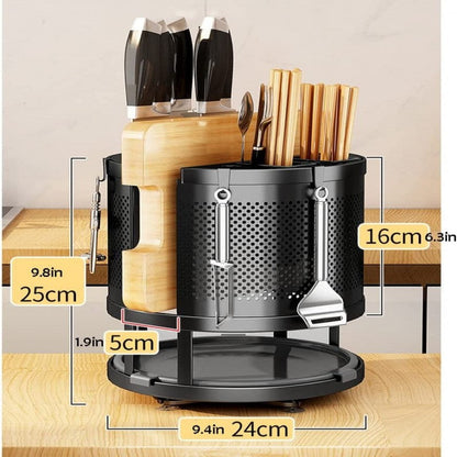 360° Rotating Storage Rack – Kitchen Cutlery & Utensil Organizer | Adornia.pk