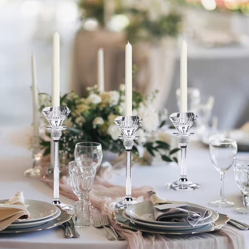 Crystal Candlestick Holder With Diamond Head