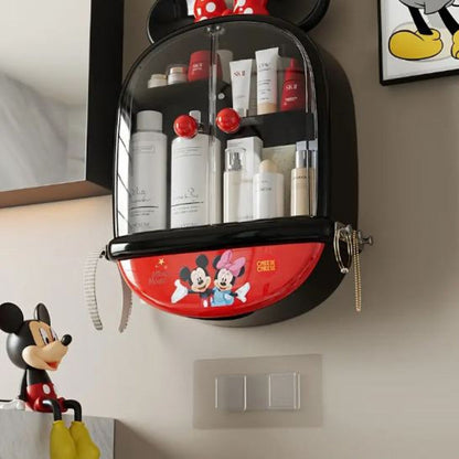 Mickey & Minnie Mouse No-Drill Wall-Mounted Multi-Compartment Transparent Makeup Storage Box with Mickey Mouse Design