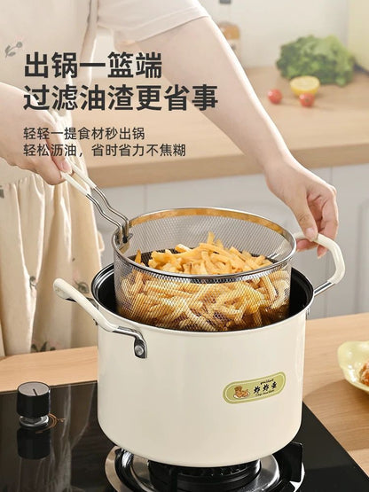 Deep Frying Pot with Oil Strainer | Stainless Steel Fryer Pot for Home Kitchen Use