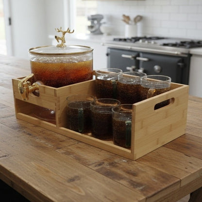 Echou GoldenDeer Glass Dispenser Set with Wooden Stand & 6 Glasses