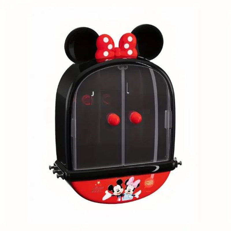Mickey & Minnie Mouse No-Drill Wall-Mounted Multi-Compartment Transparent Makeup Storage Box with Mickey Mouse Design