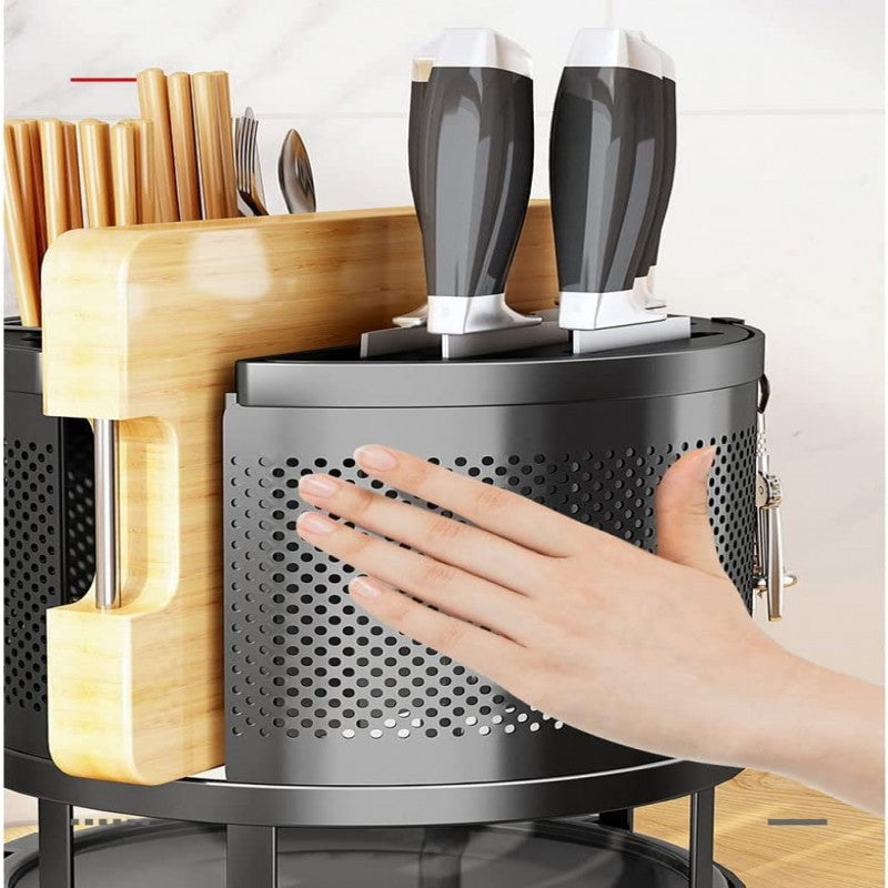 360° Rotating Storage Rack – Kitchen Cutlery & Utensil Organizer | Adornia.pk
