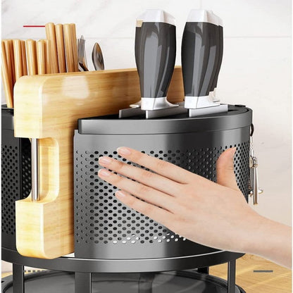 360° Rotating Storage Rack – Kitchen Cutlery & Utensil Organizer | Adornia.pk