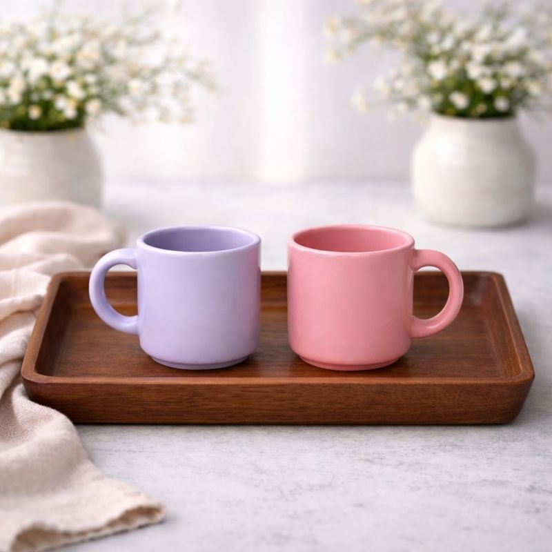 Set of 2 Mini Ceramic Coffee Mugs pink & Purple Color Cups | Modern Tea & Coffee Mug Set