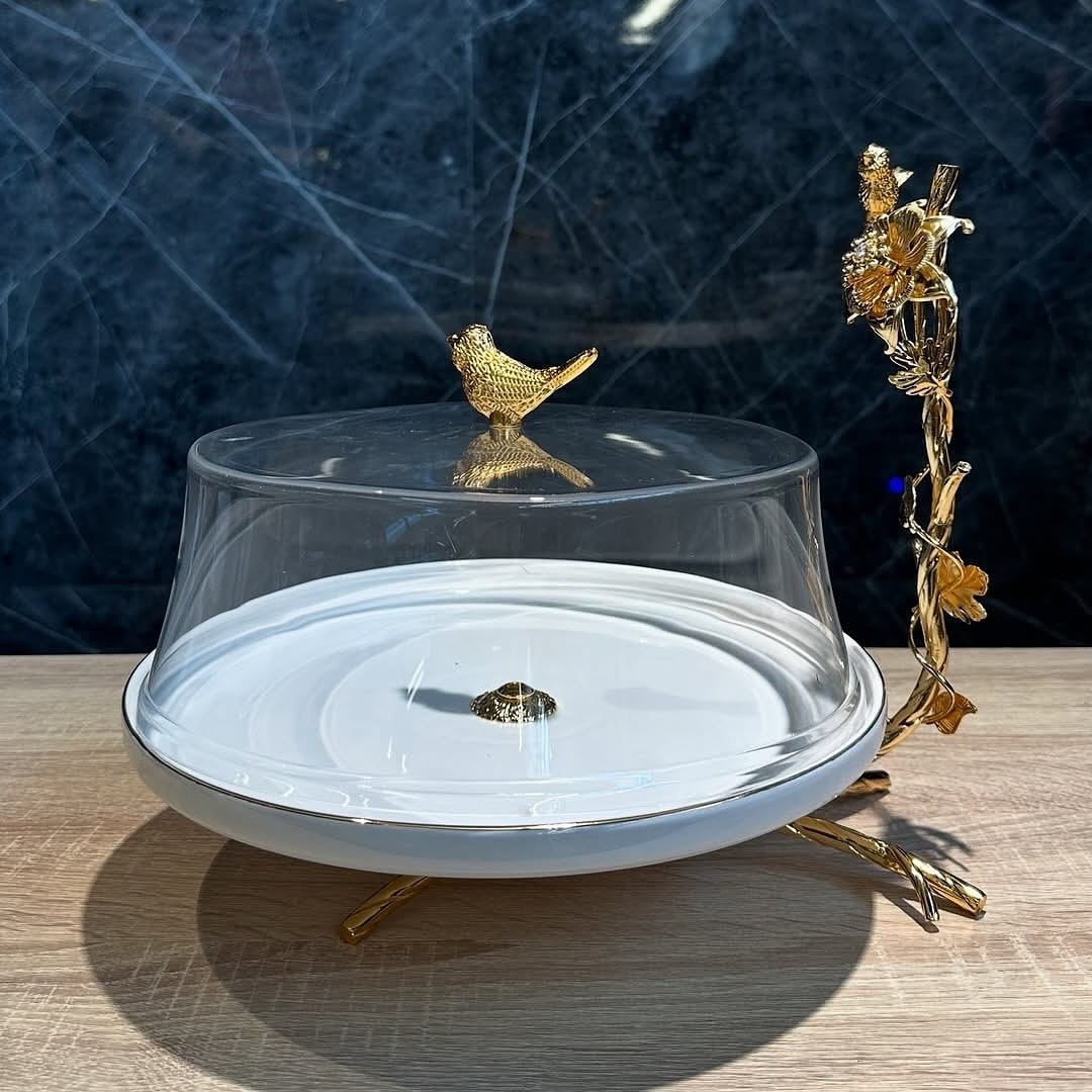 Elegant Gold Cake Stand With Acrylic Lid
