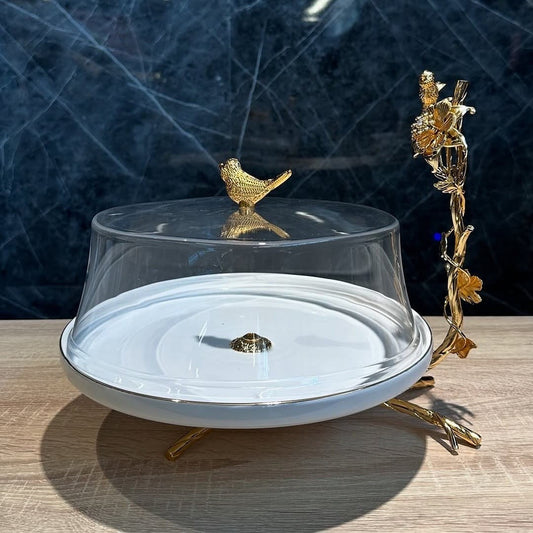 Elegant Gold Cake Stand With Acrylic Lid