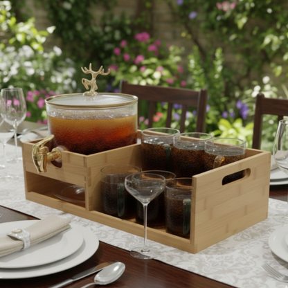 Echou GoldenDeer Glass Dispenser Set with Wooden Stand & 6 Glasses