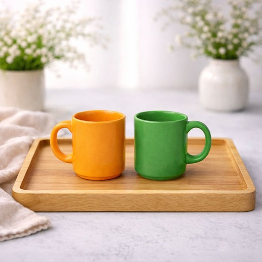 Set of 2 Mini Ceramic Coffee Mugs – Orange & Green Color Cups | Modern Tea & Coffee Mug Set