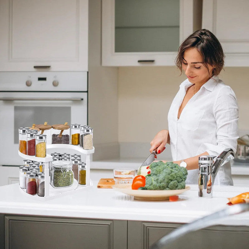 2 Tier Adjustable Rotating Spice Rack Organizer