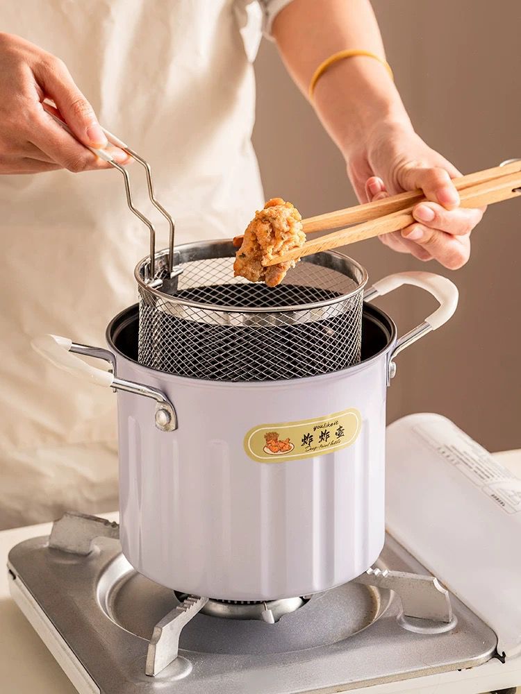 Deep Frying Pot with Oil Strainer | Stainless Steel Fryer Pot for Home Kitchen Use