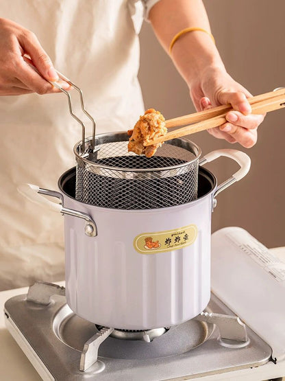 Deep Frying Pot with Oil Strainer | Stainless Steel Fryer Pot for Home Kitchen Use