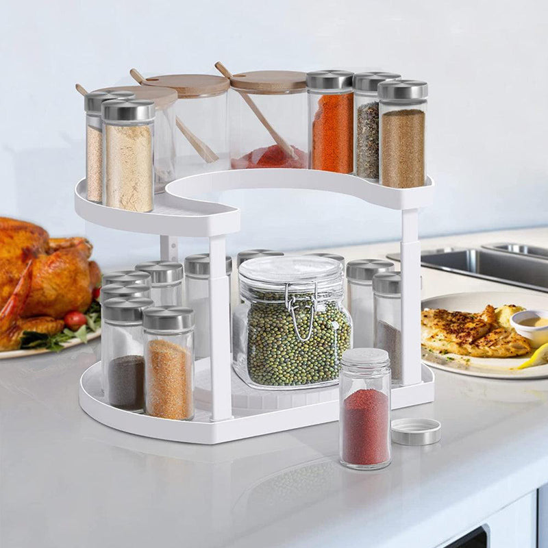 2 Tier Adjustable Rotating Spice Rack Organizer