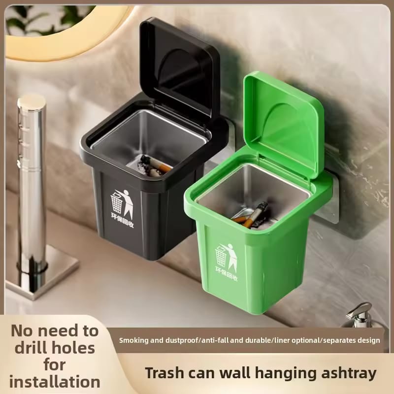 Elegant Wall Mounted Metal Ashtray And Waste Bin