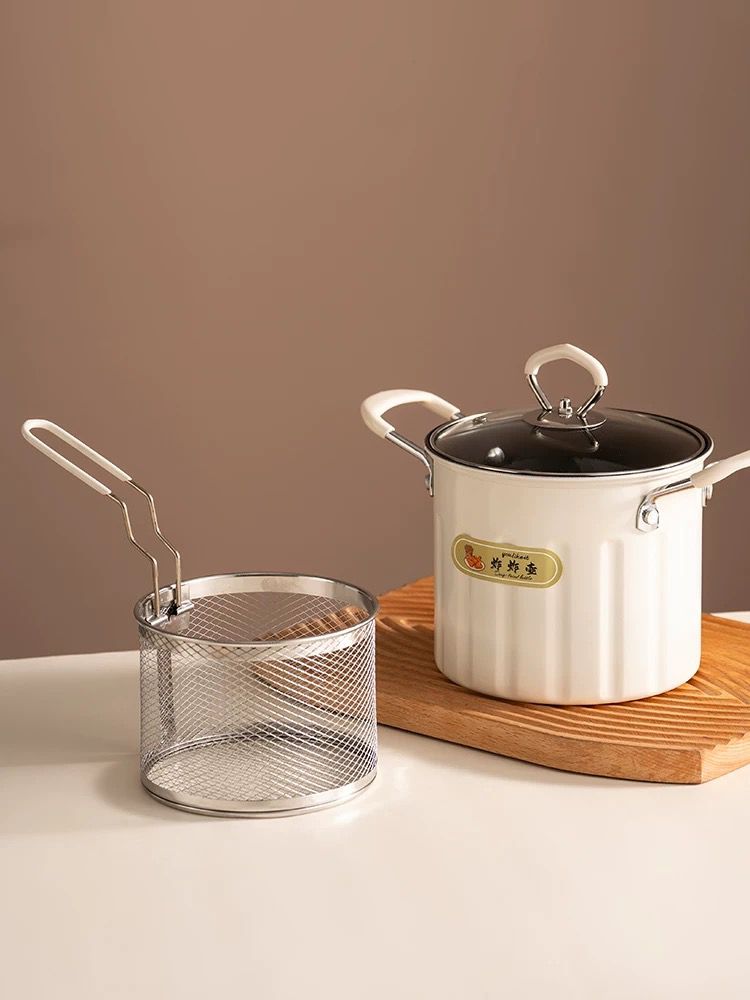 Deep Frying Pot with Oil Strainer | Stainless Steel Fryer Pot for Home Kitchen Use