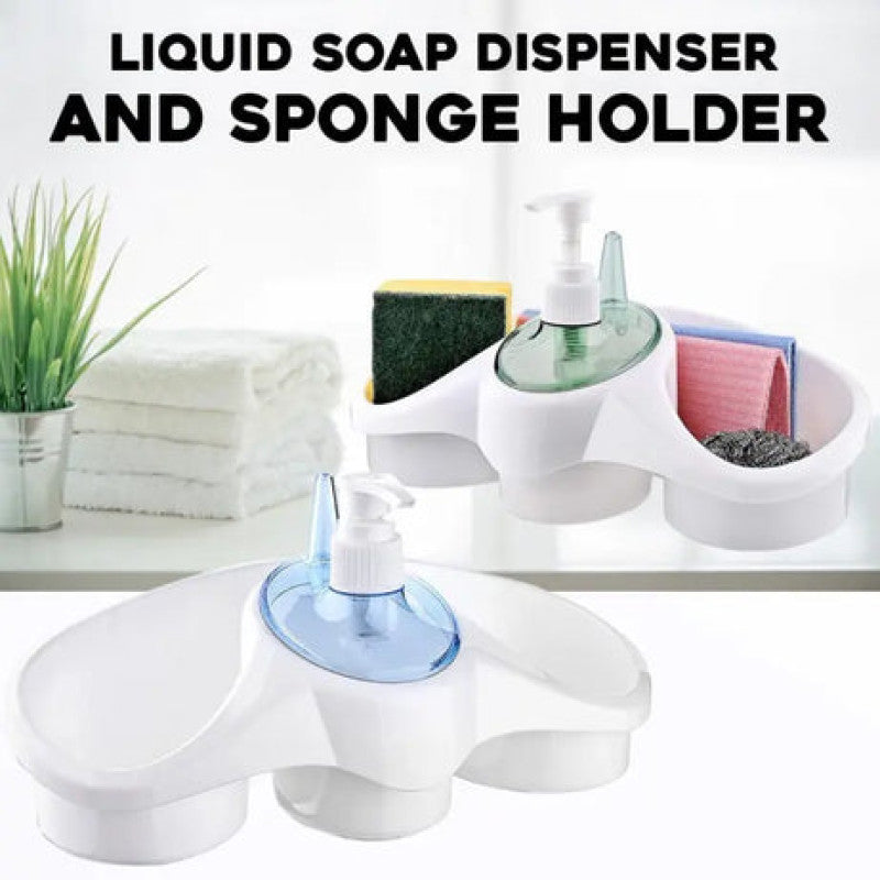 2-in-1 Liquid Soap Dispenser with Sponge Holder | Kitchen Sink Caddy Organizer for Dishwashing & Cleaning
