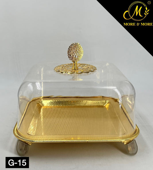 Valencia Luxe Cake Cloche & Serving Platter – 10.1” Metallic Finish with Acrylic Cover