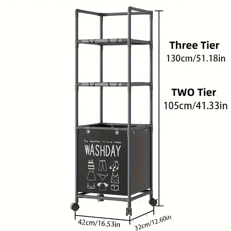 3-Layer Laundry Basket with Wheels | Multi-Tier Clothes Storage Hamper for Bathroom & Bedroom