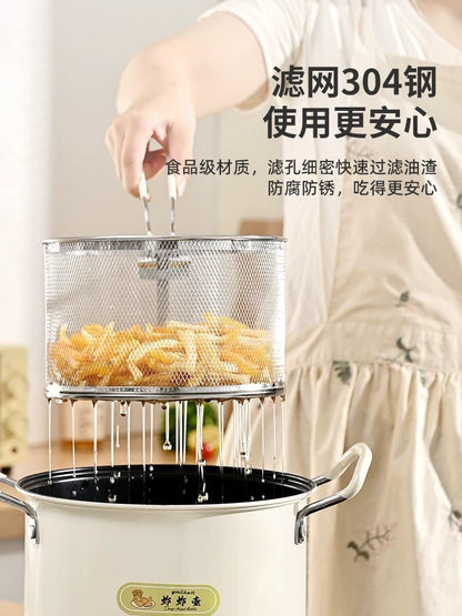 Deep Frying Pot with Oil Strainer | Stainless Steel Fryer Pot for Home Kitchen Use