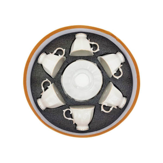 White 6-Piece Cup & Saucer Set | Elegant Porcelain Tea & Coffee Cups