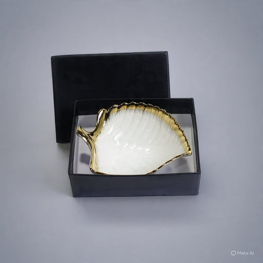 White And Gold Luxury Leaf Shaped Serving Dish