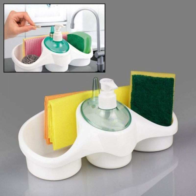 2-in-1 Liquid Soap Dispenser with Sponge Holder | Kitchen Sink Caddy Organizer for Dishwashing & Cleaning