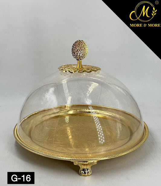 Imperial Luxe Cake Cloche | Metallic Pedestal Serving Dish with Clear Dome - 12.3 Inches