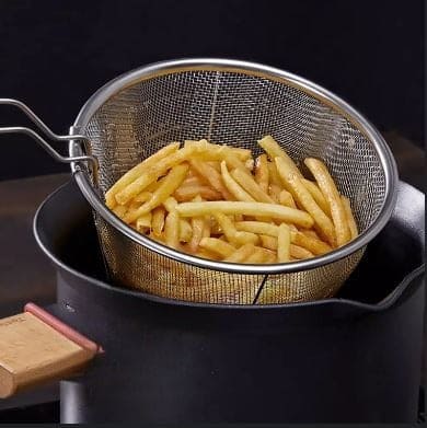 Kitchen Stainless Steel Chips Deep Fry Baskets, Food Presentation Strainer, Potato Chef Colander Tool Frying French Fries Basket, Fryer Mesh Fries Skimmer, Steel Wire Handle Colander Serving Net Holder