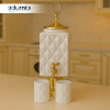 LUXURY WHITE GEOMETRIC CERAMIC WATER DISPENSER WITH 6 CUPS – GOLDEN FAUCET & BASE | ELEGANT KITCHEN SERVER