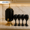 LUXURY GLASS DISPENSER SET WITH GOLD BASE & 6– GLASS PREMIUM HOME DECOR - BLACK