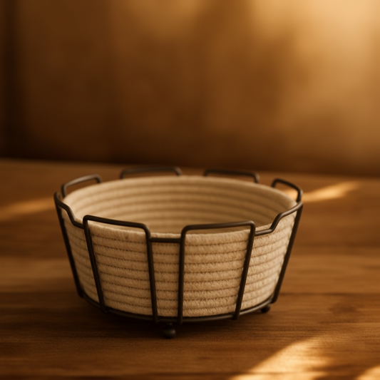 Premium Rope Woven Storage Basket with Metal Frame – Modern Rustic Organizer | Adornia.pk