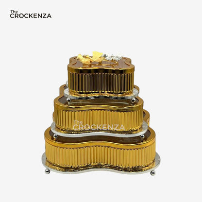 Luxury Gold Finish 3-Piece Candy Jar Set Decorative Tableware with glass base and lid