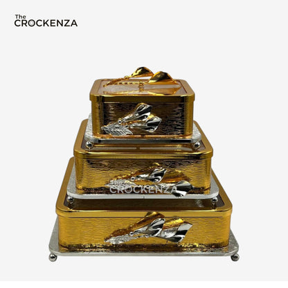 Luxury Gold Finish 3-Piece Candy Jar Set Decorative Tableware with glass base and lid