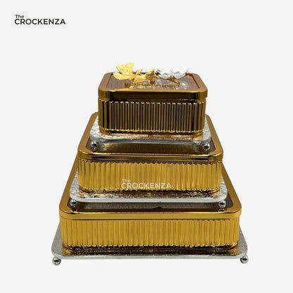 Luxury Gold Finish 3-Piece Candy Jar Set Decorative Tableware with glass base and lid