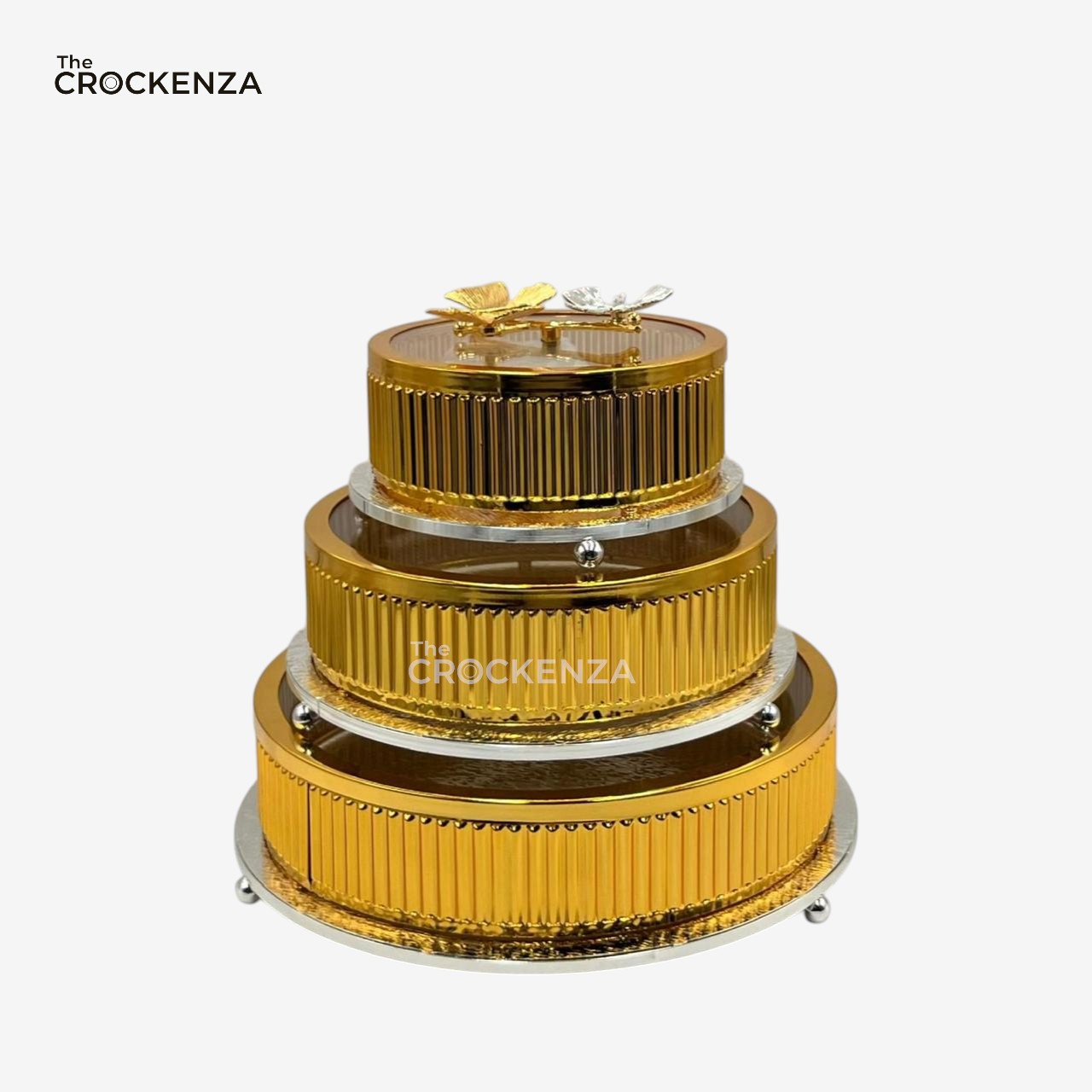 Luxury Gold Finish 3-Piece Candy Jar Set Decorative Tableware with glass base and lid