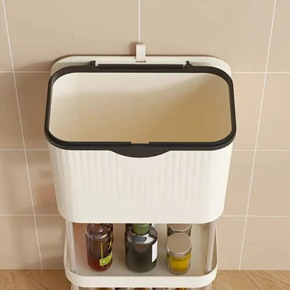 Kitchen Trash Can with Lid, Garbage Bin with Storage Rack, Narrow Waste Basket