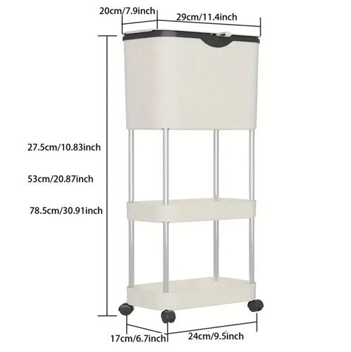 Kitchen Trash Can with Lid, Garbage Bin with Storage Rack, Narrow Waste Basket