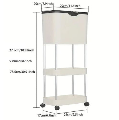 Kitchen Trash Can with Lid, Garbage Bin with Storage Rack, Narrow Waste Basket