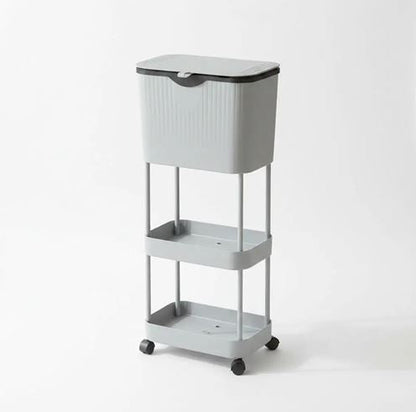 Kitchen Trash Can with Lid, Garbage Bin with Storage Rack, Narrow Waste Basket