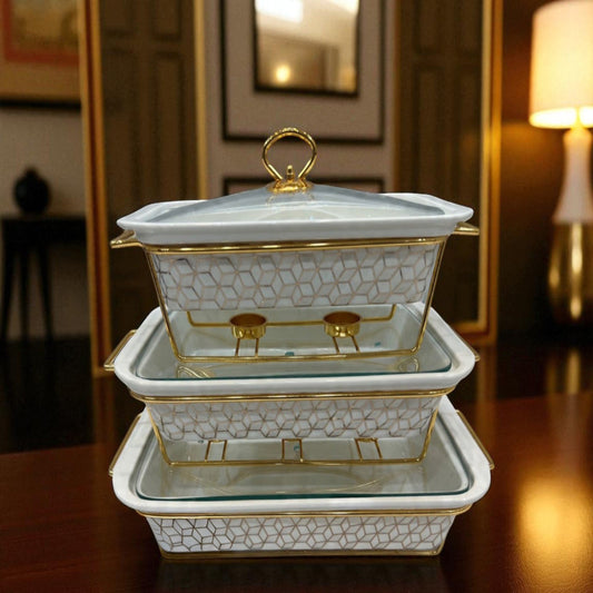 Luxury Chef-styled Rectangular White Porcelain Serving Dish – Lid & Side Handles for Easy Carry