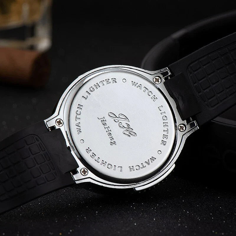 Wrist Watch Inflatable Lighter, 2 In 1 Cigarette Lighter, Cyclic Inflatable Flame Adjustable Lighter, Multifunctional Metal Open Frame Watch Lighter, Men's Sports Watch Gas Lighter