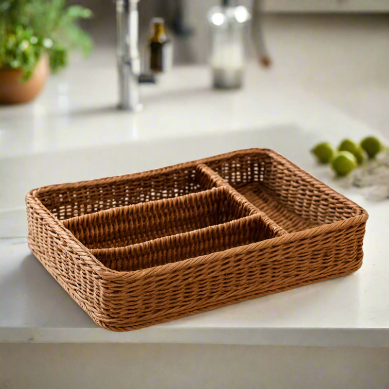 Multipurpose Wicker Basket Spoon Holder | Handwoven Cutlery & Vanity Organizer for Kitchen, Dining & Home Décor