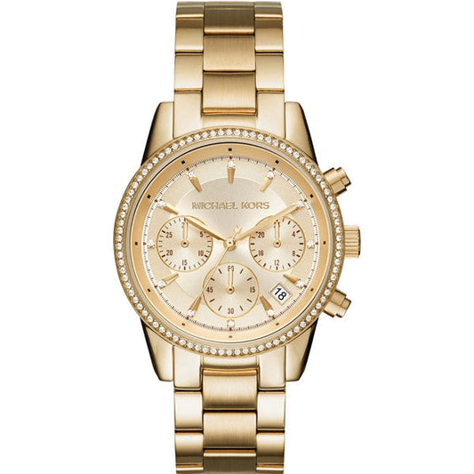 Michael Kors Jet Set Gold Stainless Steel Gold Dial Chronograph Quartz Watch for Ladies - MK6356