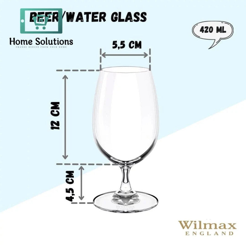Wilmax Water Glass – 420 ml | Set of 6 Elegant Drinking Glasses