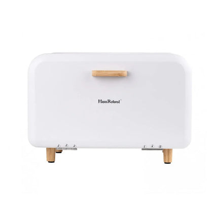HausRoland Bread Box with Wooden Legs and Handle - White